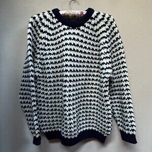 Vintage I. Magnin Women Crew Neck Stripe Knitted Pullover Sweater 100% Pure Wool